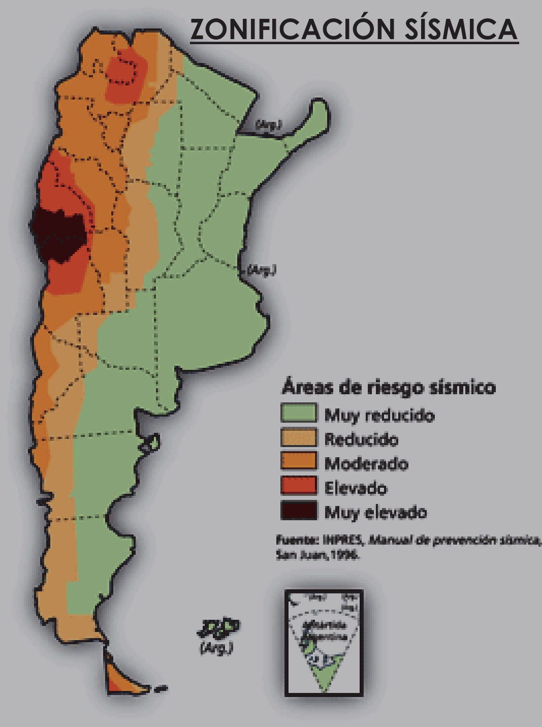 Zonificación sísmica. Fuente: INPRES, Manual de prevención sísmica, San Juan, 1996