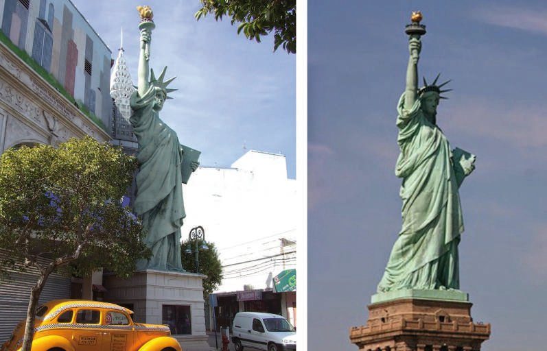 La estatua de la Libertad y un taxi listo para cuando decida mandarse a mudar.