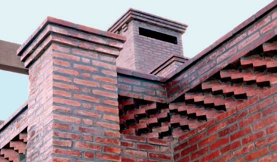 Detalle de trabas de ladrillos en cornisas y remates