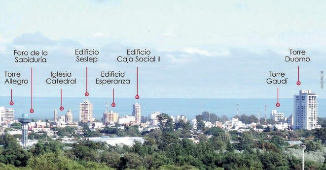 Una postal del centro de San Luis con los principales edificios