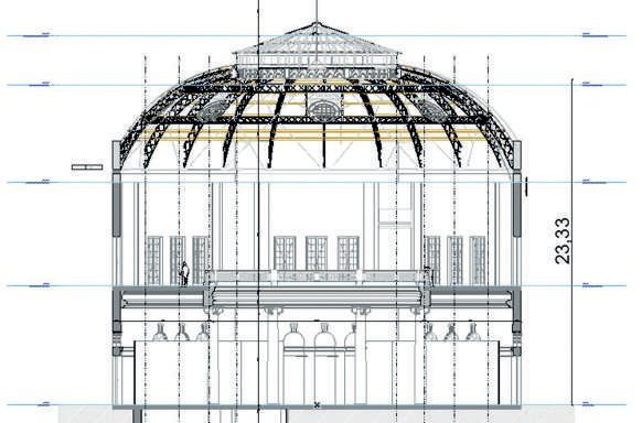 Corte transversal del espacio central y la cúpula