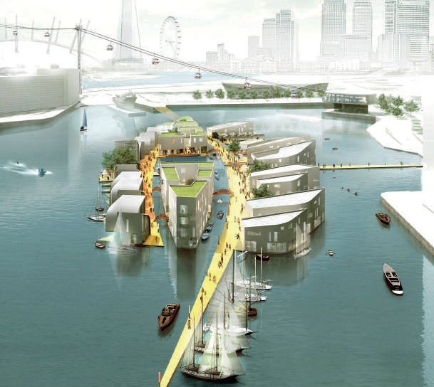 "Aquatecture" de Baca Arquitectos, que incluye planes para casas flotantes.