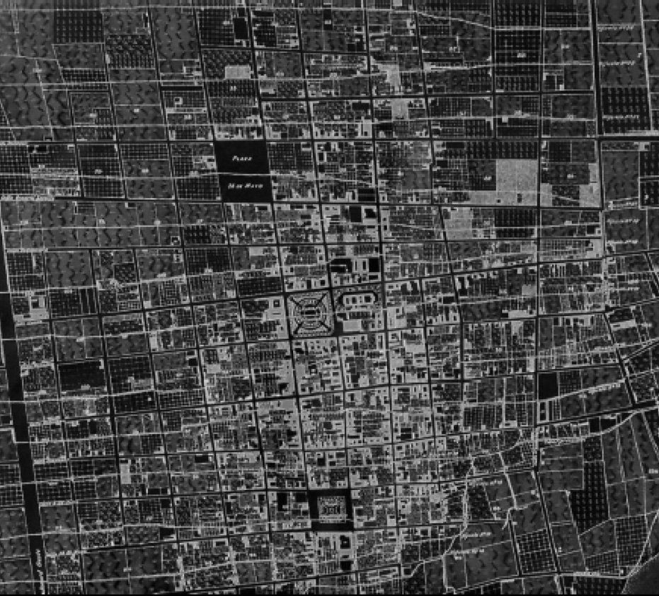 Plano del Centro Histórico de la ciudad de San Luis hacia 1903 (Fuentes: Geografía de San Luis de Juan W. Gez, 1939)